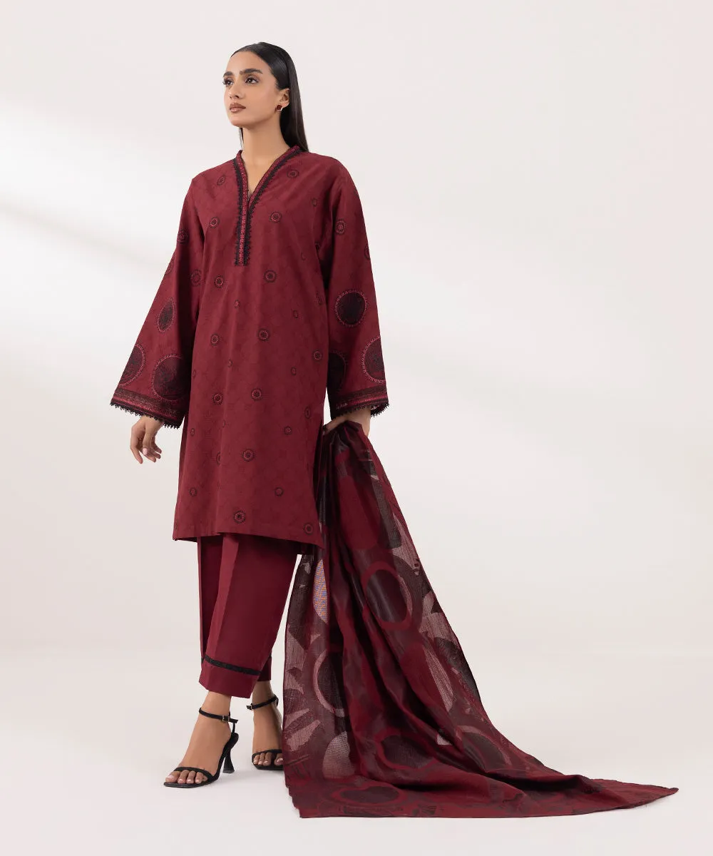 3 Piece -  Embroidered Jacquard Suit