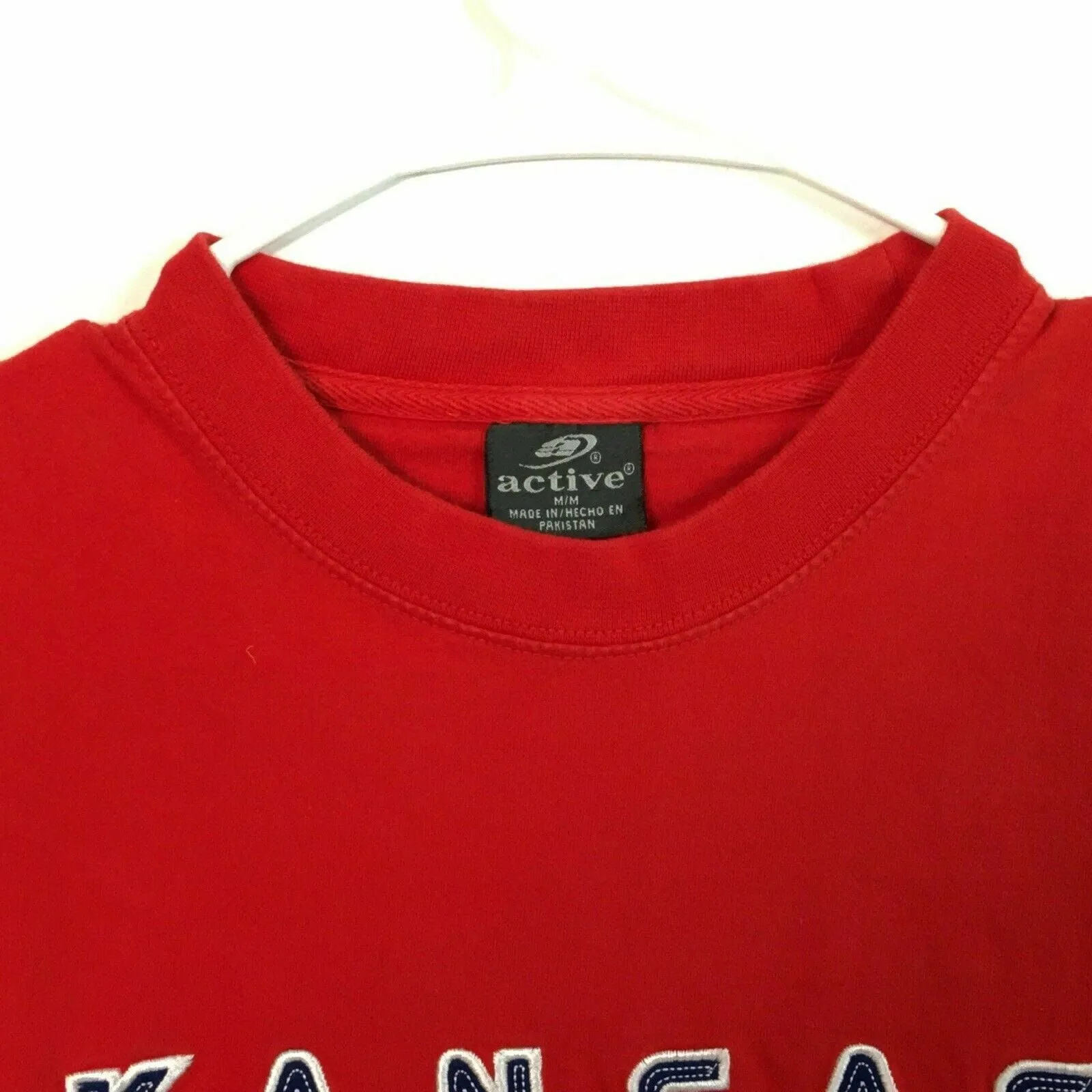 Active Mens Size M Red w/ Blue Kansas KU Jayhawks T-Shirt S/s