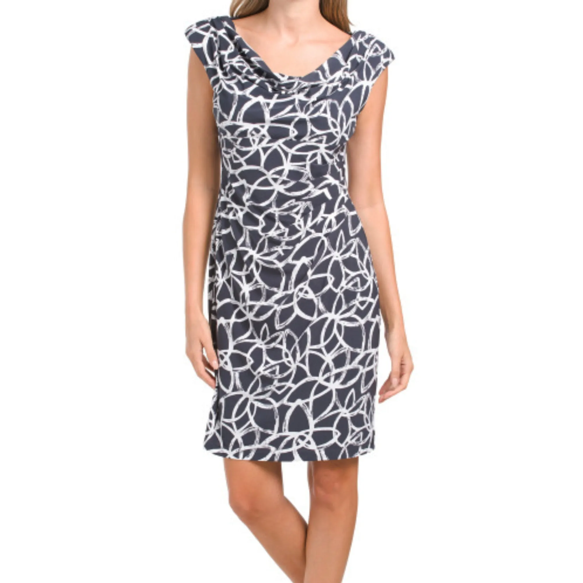 Anne Klein Women's Valerie Floral Print Cowl Neck Mini Dress