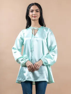 Aqua Satin Full Sleeves Top