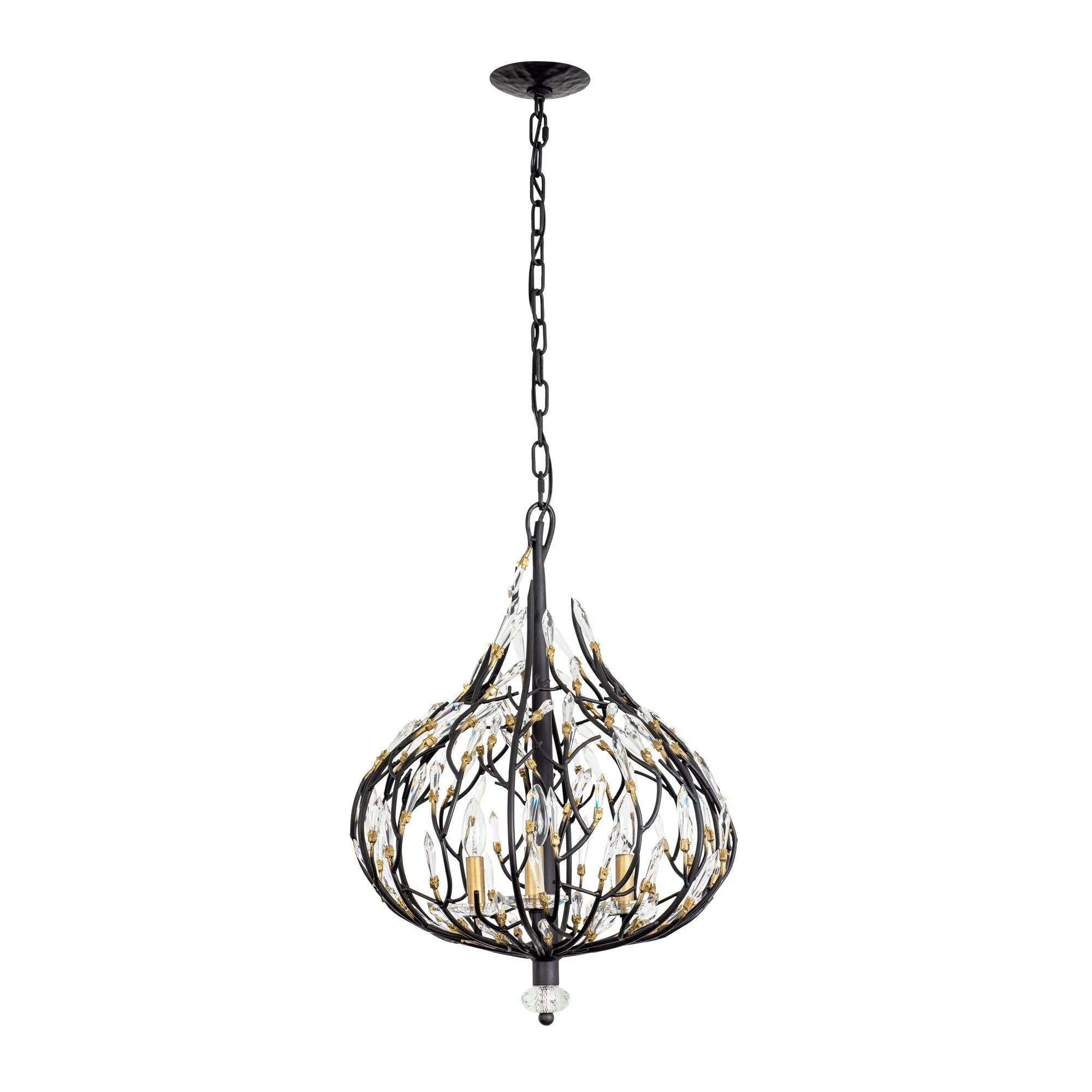 Bask 271P03MBFG 3-Light Crystal Pendant Light - Matte Black/French Gold