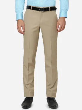 Beige Solid Slim Fit Formal Trouser | Metal