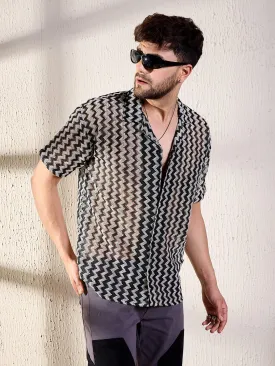 Black & Grey Zig Zag Cuban Shirt