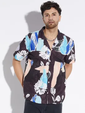 Black Floral Print Cuban Shirt