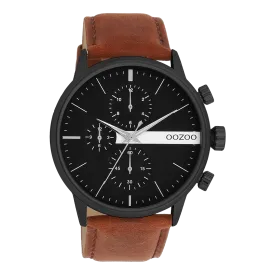 Black OOZOO watch with brown leather strap - C11223