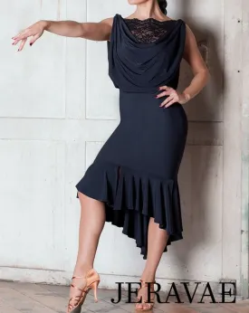 Black Sleeveless Latin Practice Dress with Lace Panels PRA 109_sale