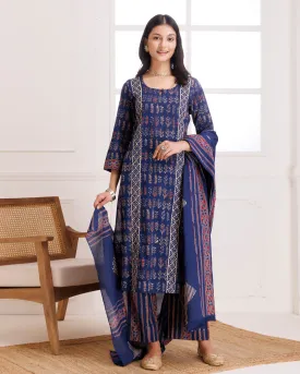 Blue Handblock Printed Cotton Suit Set