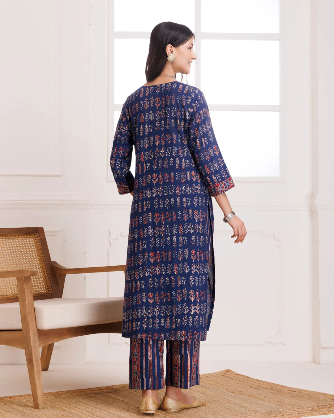 Blue Handblock Printed Cotton Suit Set