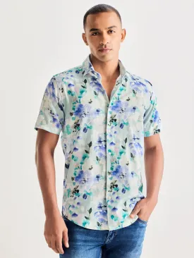 Blue Linen Printed Shirt