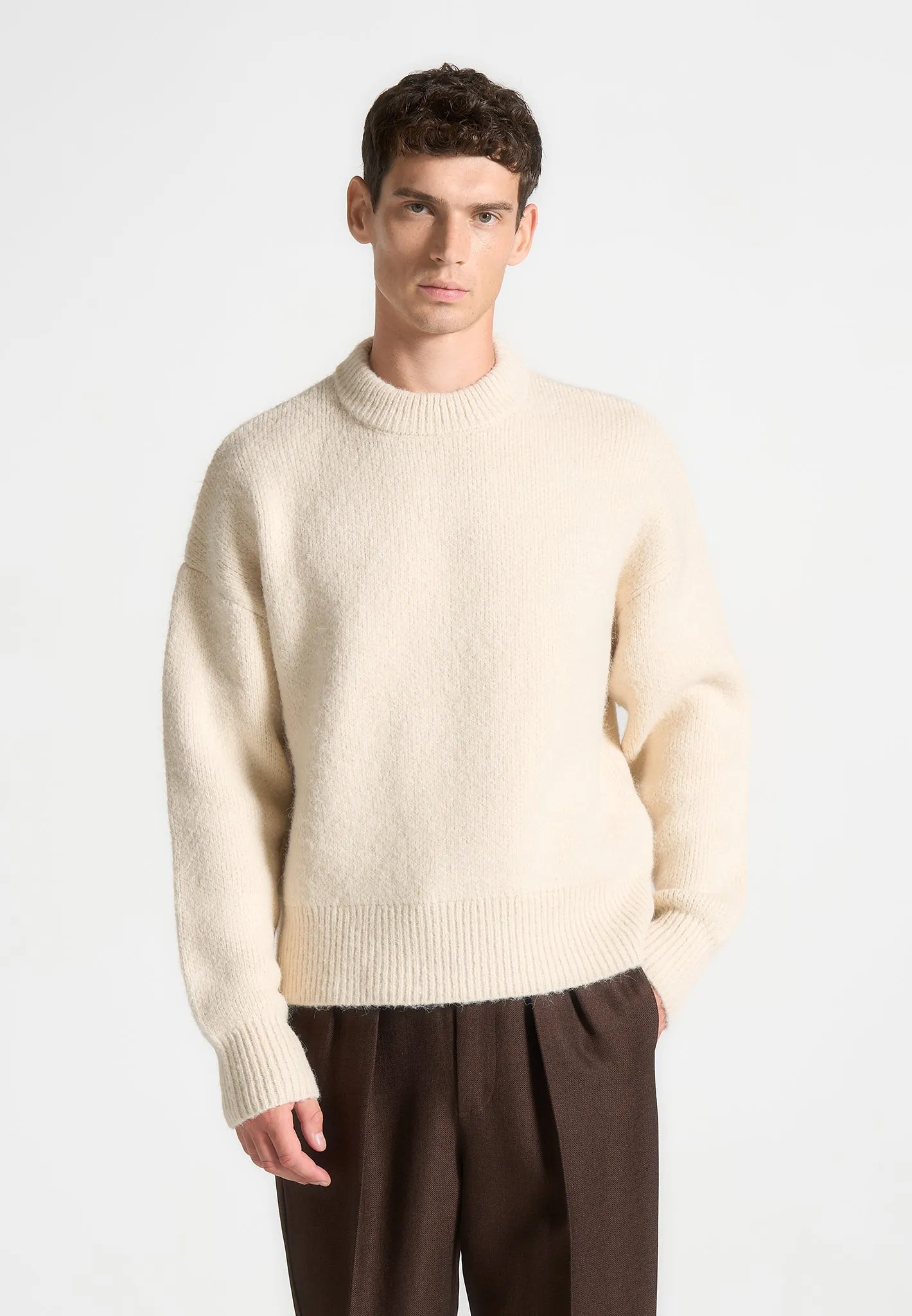 Brushed Wool Knit Jumper - Cream