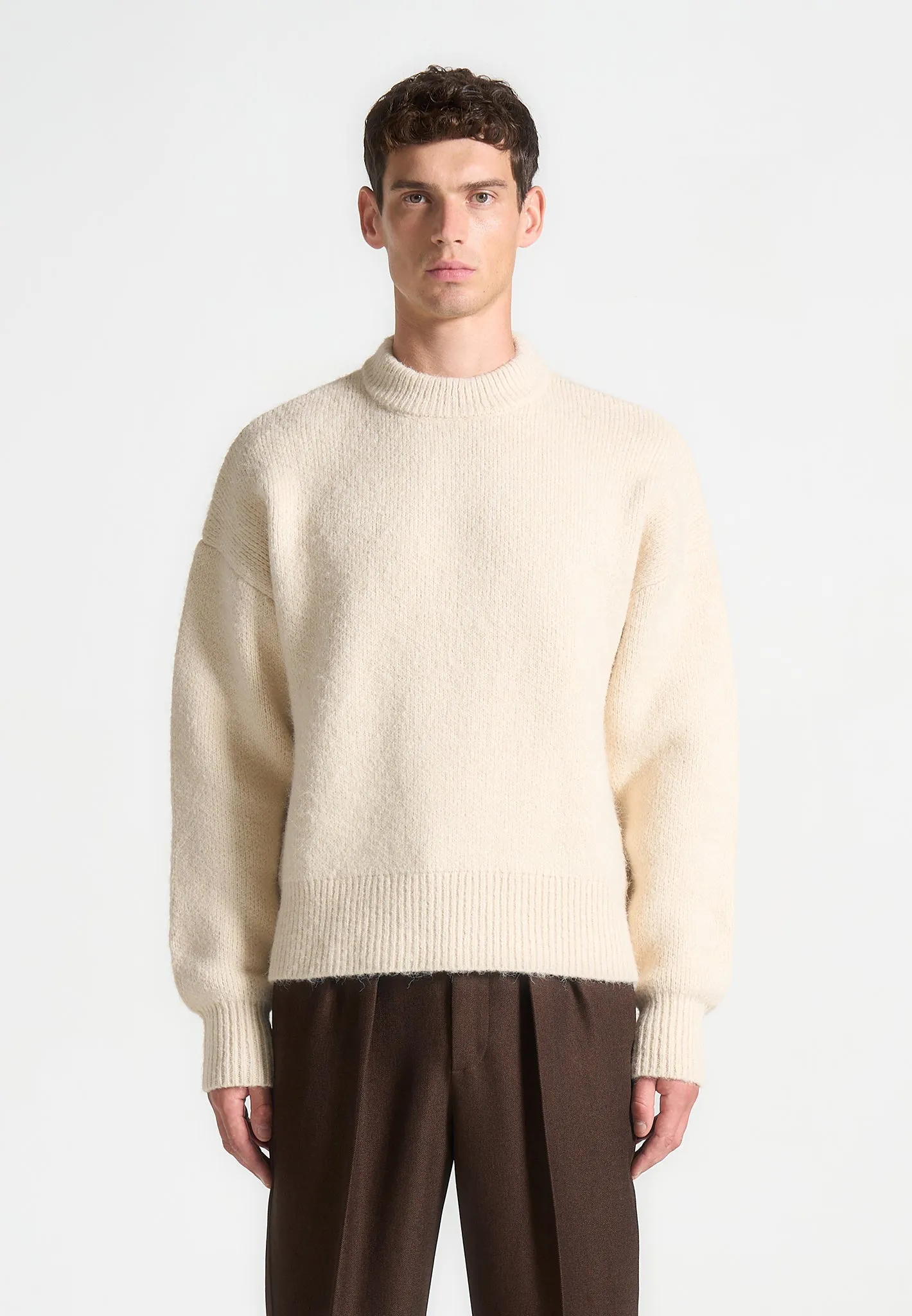 Brushed Wool Knit Jumper - Cream