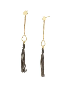 Carlton London Gold Plated Grey Tasselled Contemporary Drop Earring For Women