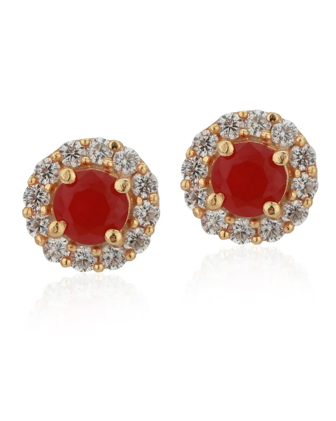 Carlton London Gold Plated Maroon Stone Circular Stud Earring For Women