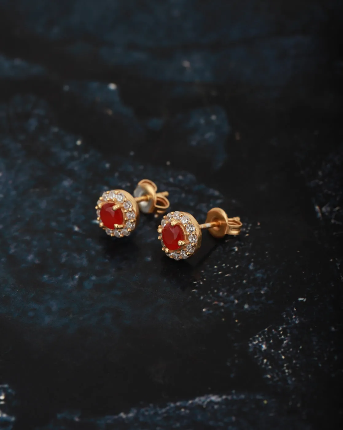 Carlton London Gold Plated Maroon Stone Circular Stud Earring For Women