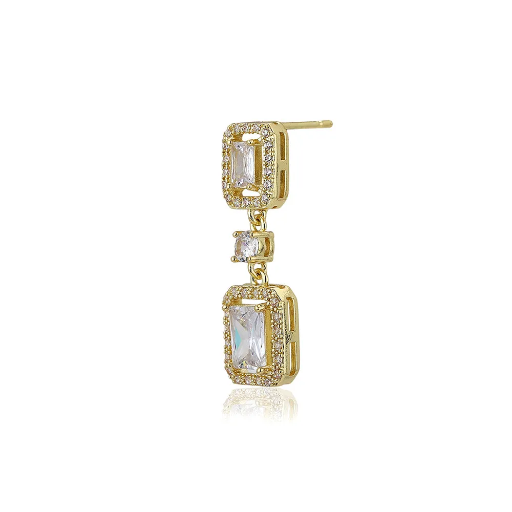 Carlton London Premium Jwlry-Gold Toned Cz Studded Gold-Plated Square Handcrafted Drop Earrings Fje4114