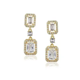 Carlton London Premium Jwlry-Gold Toned Cz Studded Gold-Plated Square Handcrafted Drop Earrings Fje4114