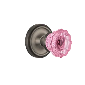 Classic Rosette with Pink Crystal Knob in Antique Pewter