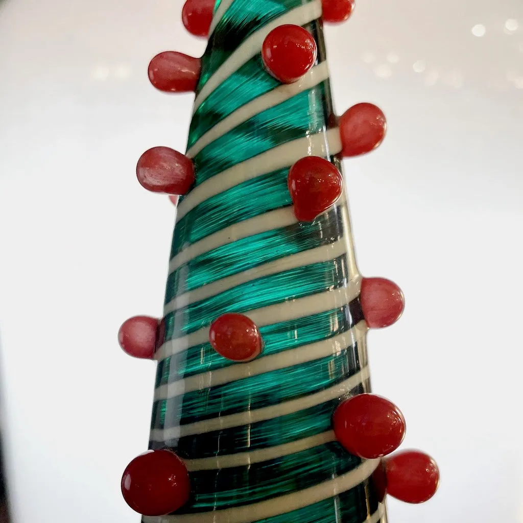 Contemporary Italian White Green Red Murano Glass Christmas Tree Cone Sculpture