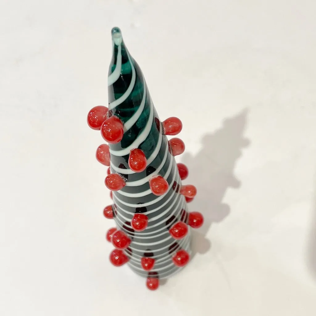 Contemporary Italian White Green Red Murano Glass Christmas Tree Cone Sculpture