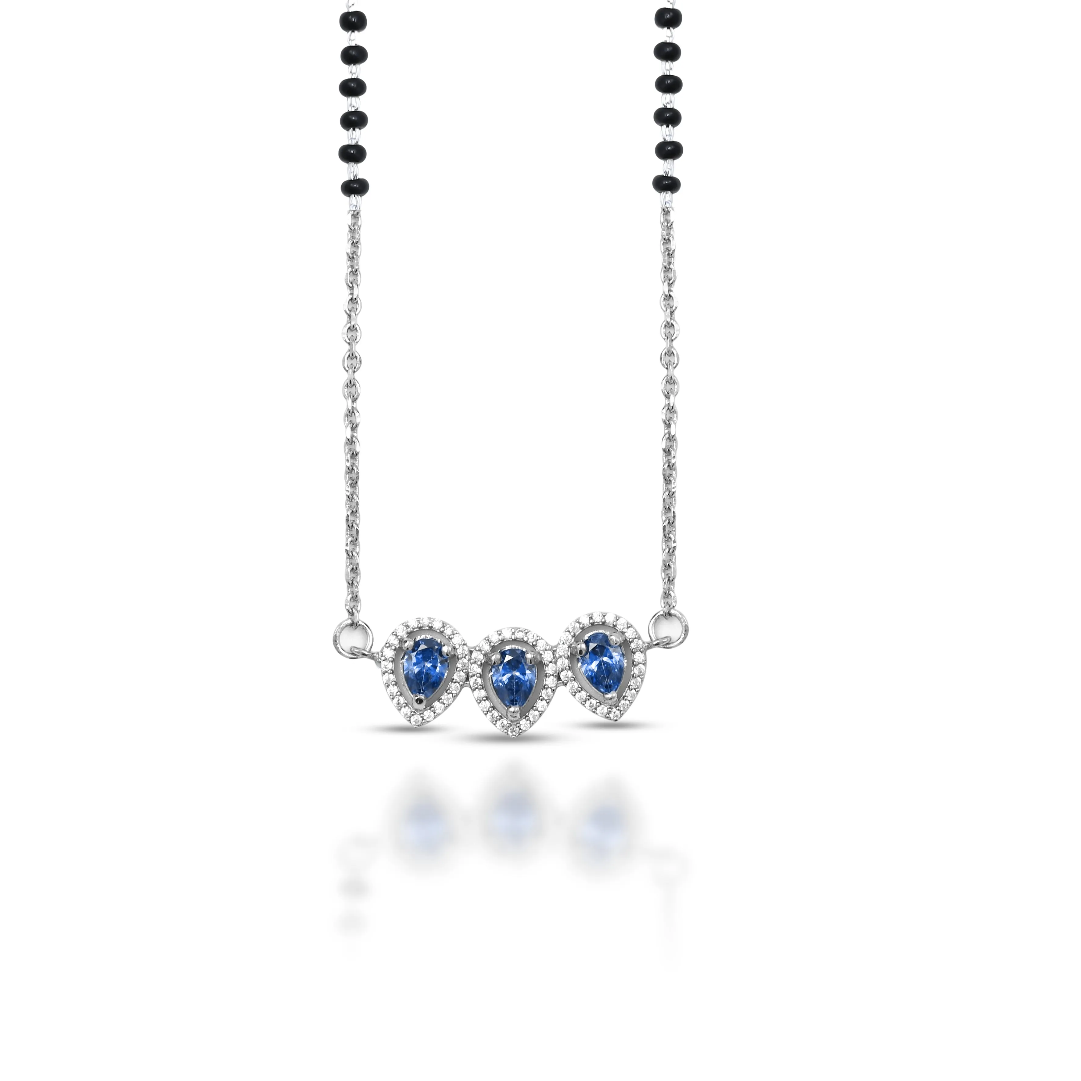 Designer Blue Stone Silver Mangalsutra for Women's