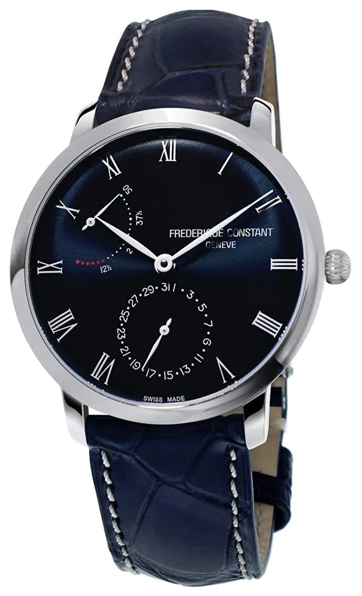 Certainly! Here’s an optimized title for the e-commerce product:

**Frederique Constant Slimline Power Reserve Automatic Mens Watch - Stainless Steel Case, Blue Dial, Blue Leather Strap, Date Function (Model FC-723NR3S6)**