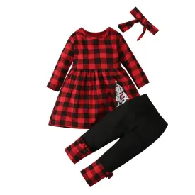 Full Sleeve Red Striped Dress & Black Trouser Girls 2 Piece Outfit Set, Red