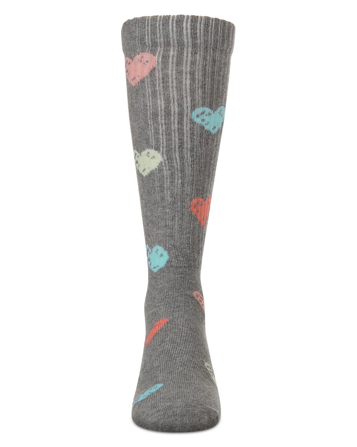 Girls Ribbed Cotton Blend "Multi Graffiti Hearts" Knee Sock