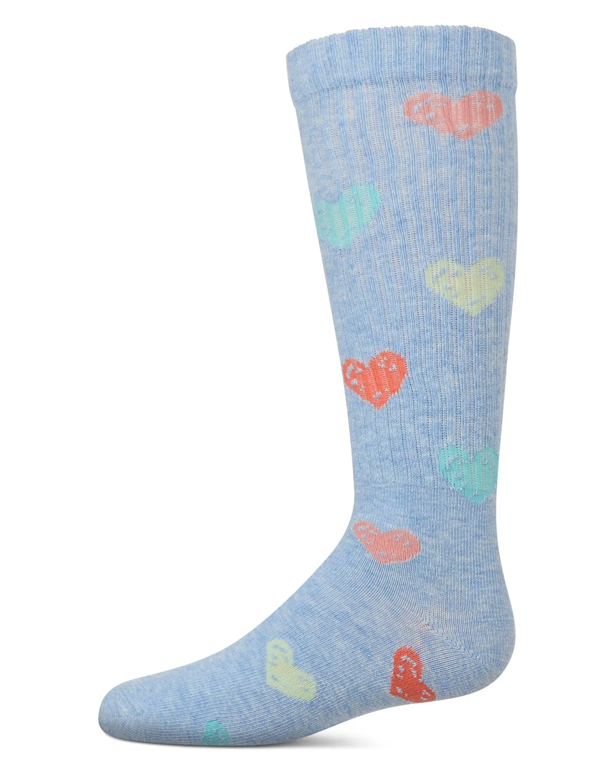 Girls Ribbed Cotton Blend "Multi Graffiti Hearts" Knee Sock