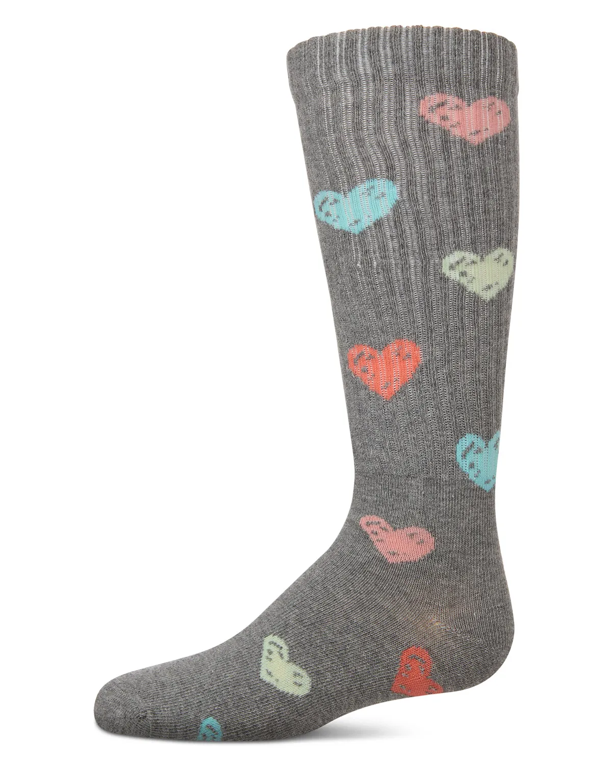 Girls Ribbed Cotton Blend "Multi Graffiti Hearts" Knee Sock