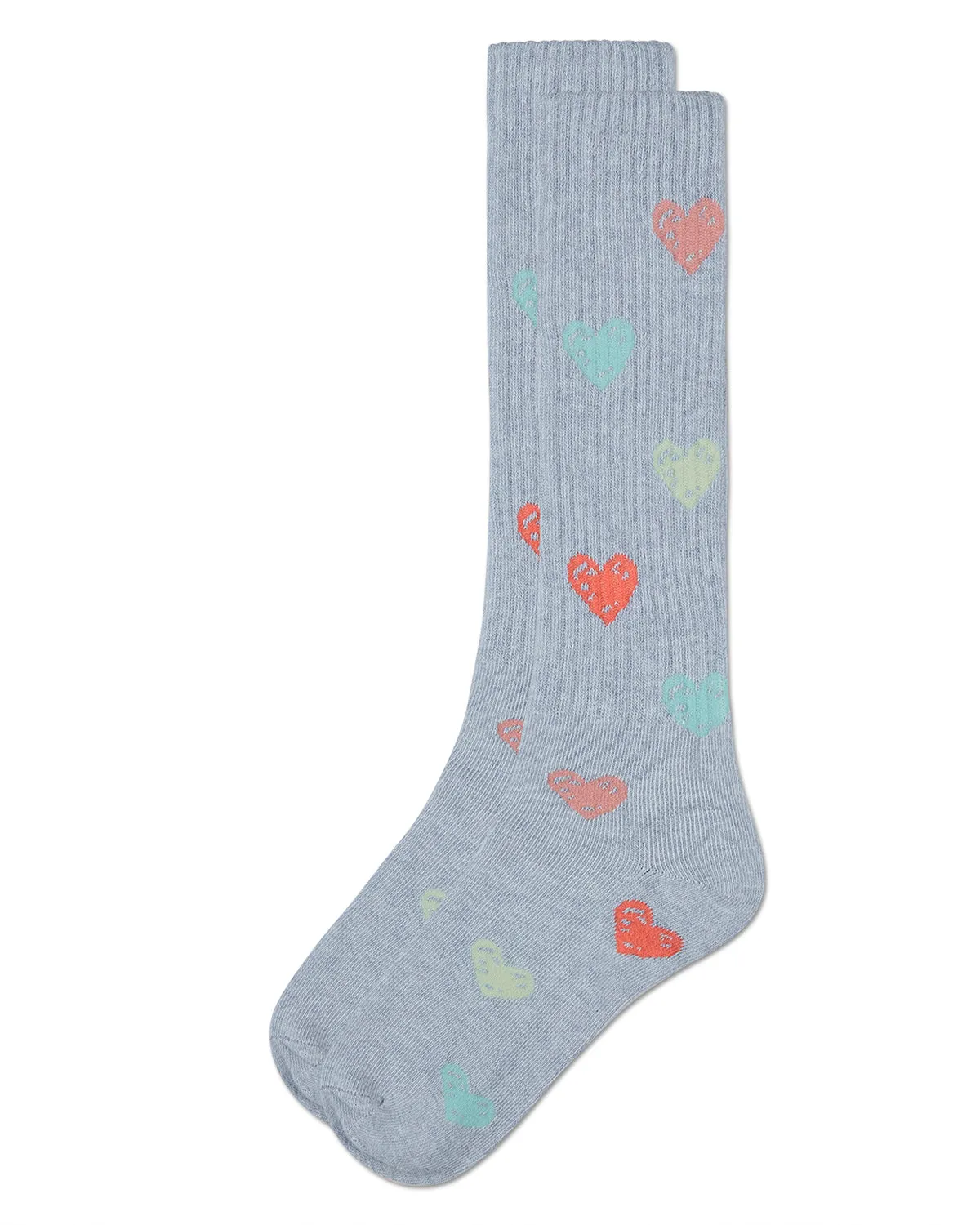 Girls Ribbed Cotton Blend "Multi Graffiti Hearts" Knee Sock