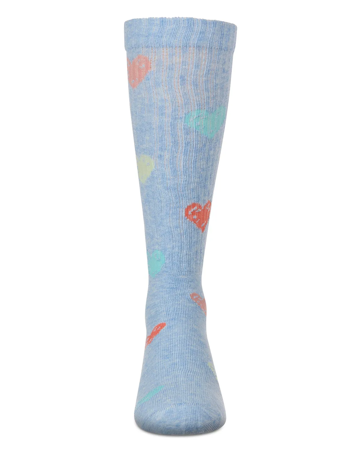 Girls Ribbed Cotton Blend "Multi Graffiti Hearts" Knee Sock