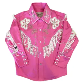 Kid's Embroidered Vintage Fringe Pink Western Shirt