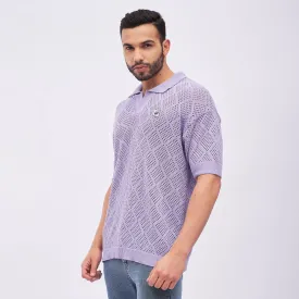 Lilac Textured Knitted Polo Tshirt