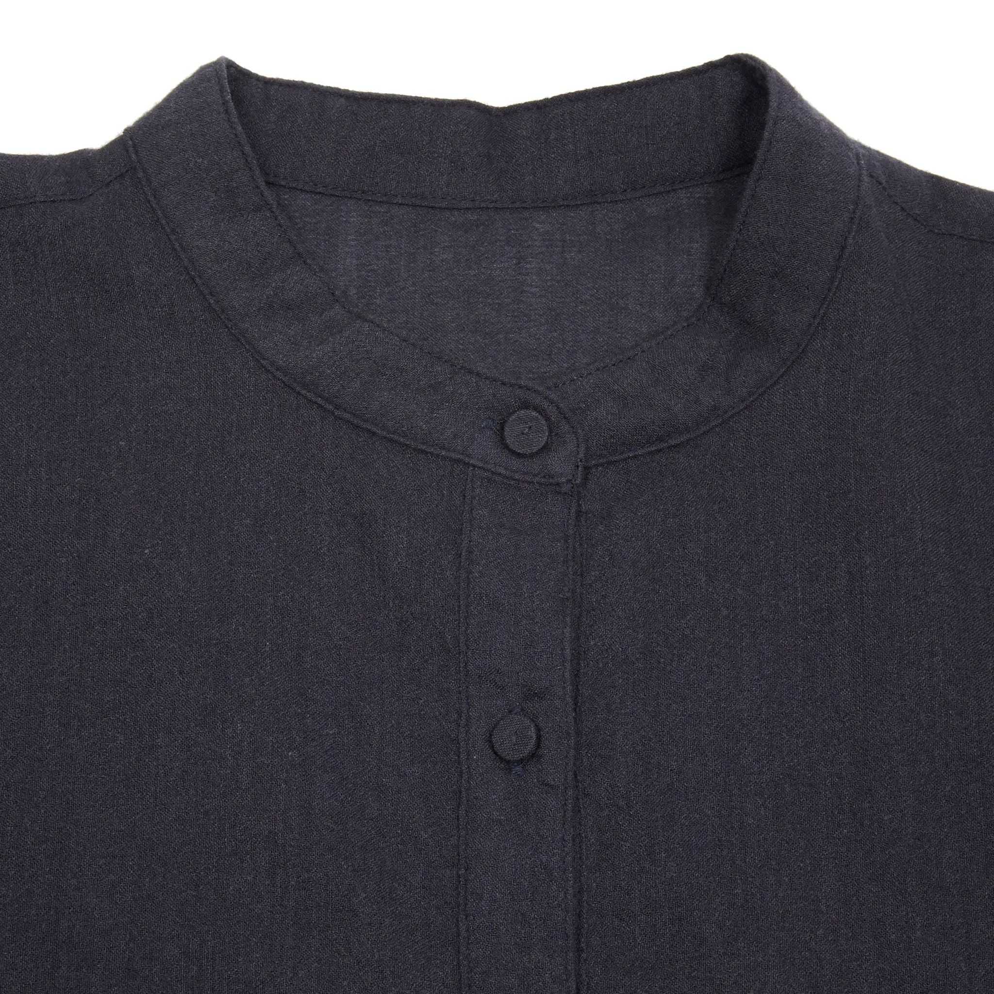 Maison De Soil Wool/Cotton/Silk Banded Collar Rajasthan Tuck Gthere Dress in Navy