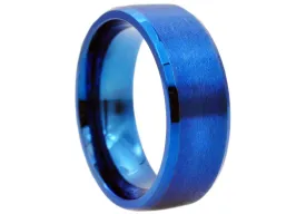 Mens 8mm Blue Stainless Steel Basic Band Ring