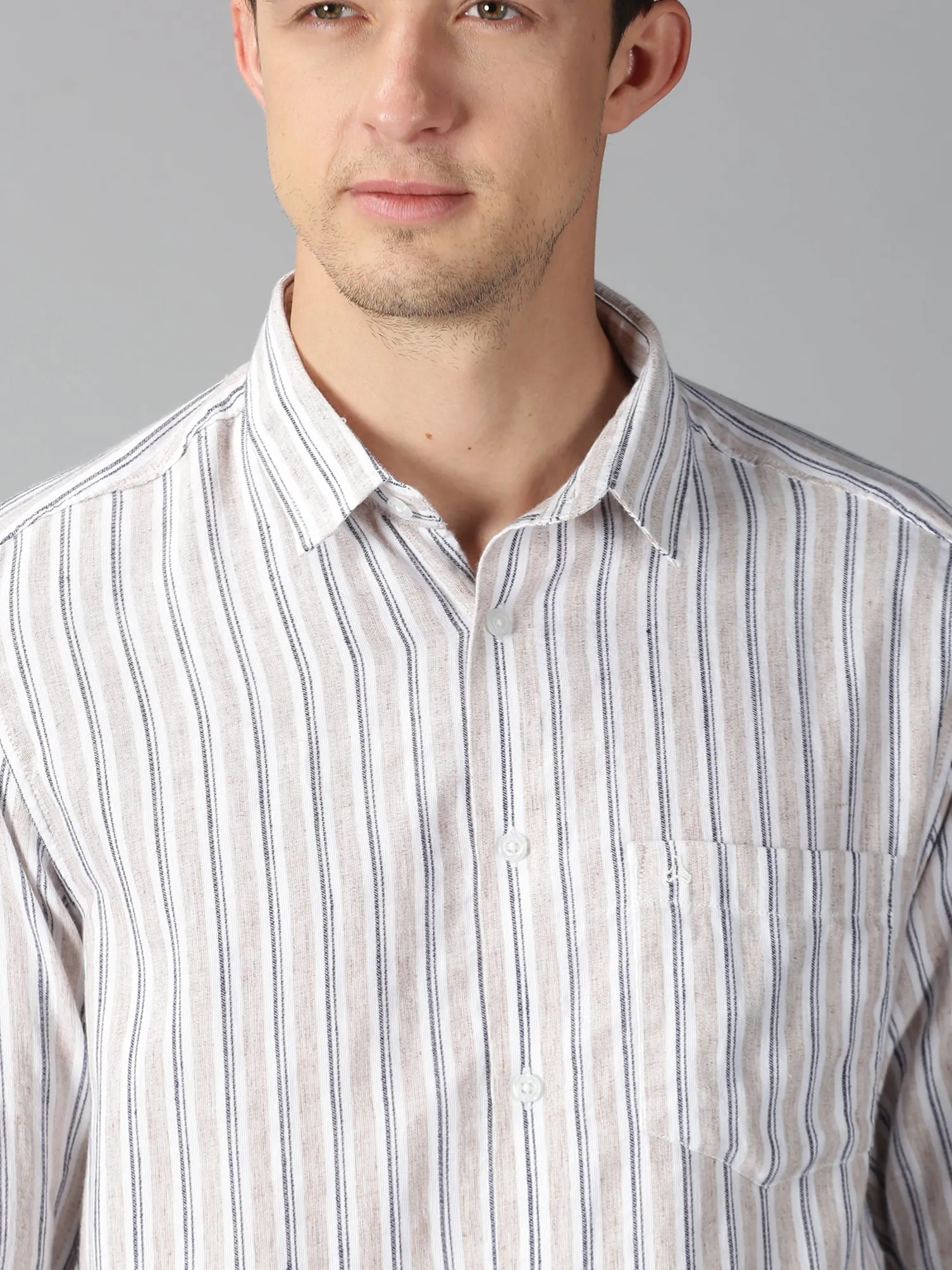 MEN'S BROWN STRIPE SLIM FIT SHIRT