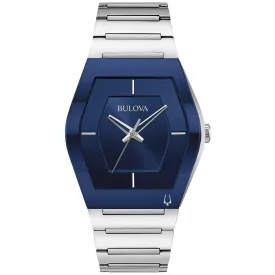 MEN'S STAINLESS STEEL BULOVA GEMINI WATCH WITH BLUE DIAL