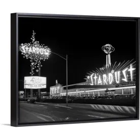 "1960's Night Scene Of The Stardust Casino Las Vegas Nevada USA" Black Float Frame Canvas Art