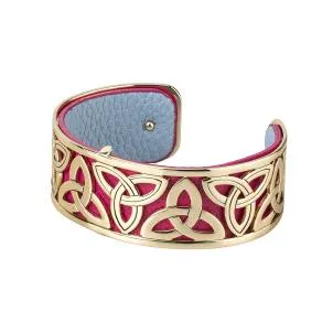 Rhodium and Gold Plated Leather Trinity Bangle