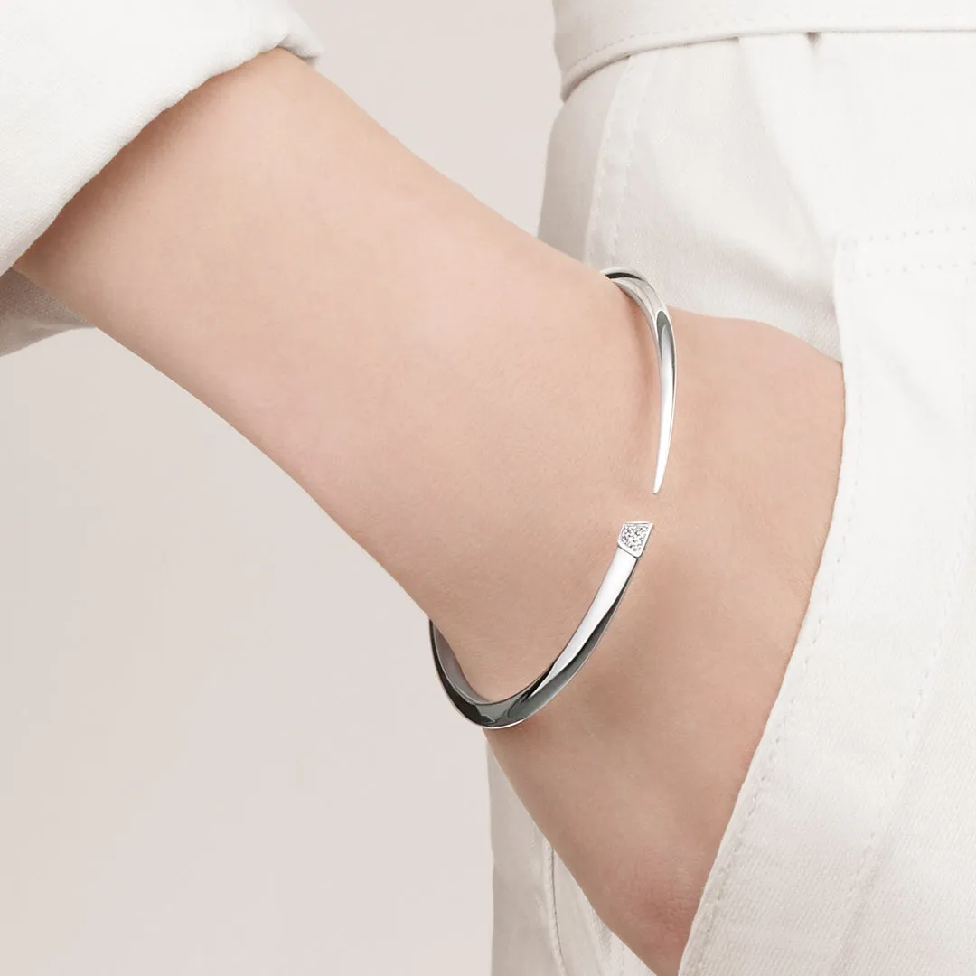 Sabre Slim Bangle - Silver & Diamond Pavé