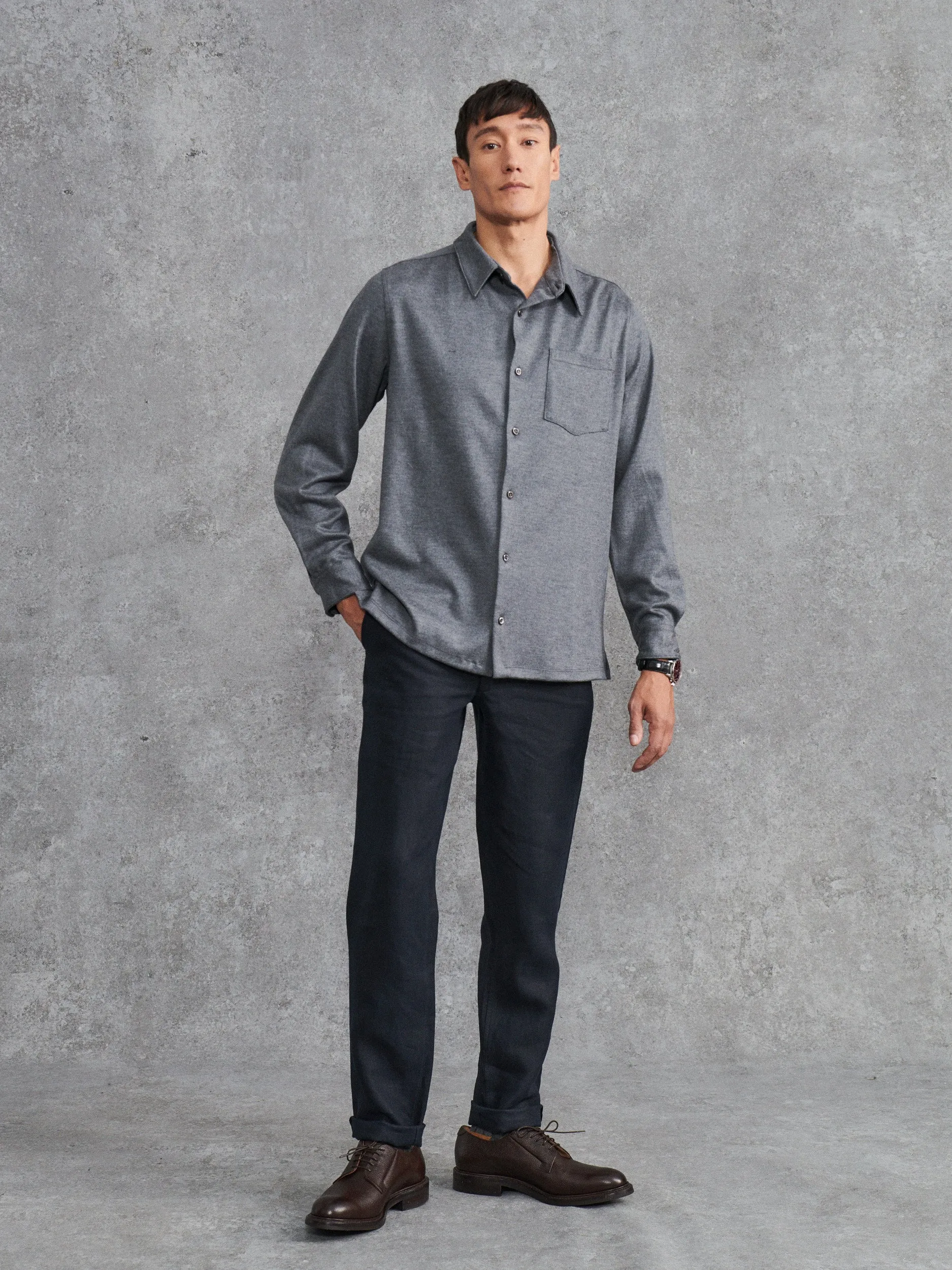 The Cashmere Jersey Shirt - Light Grey