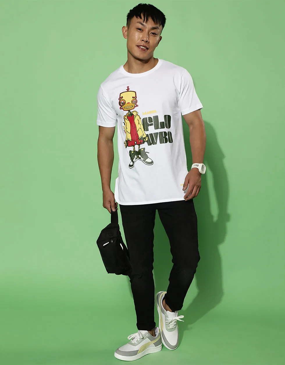 White Flowbo Casual Printeded Graphic Printed Tshirt