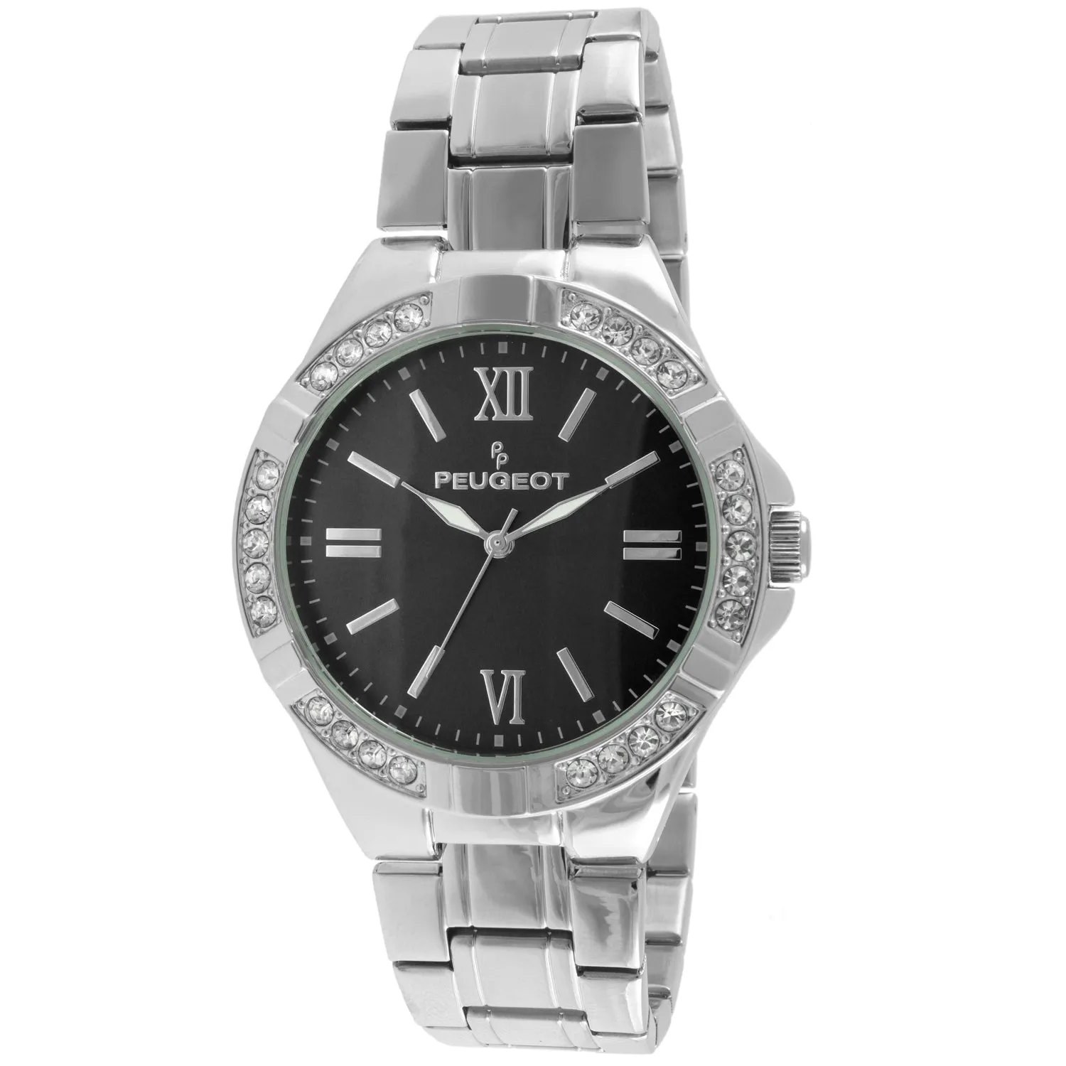 Womens 40mm Round Silver-Tone Crystal Accented Bracelet Watch