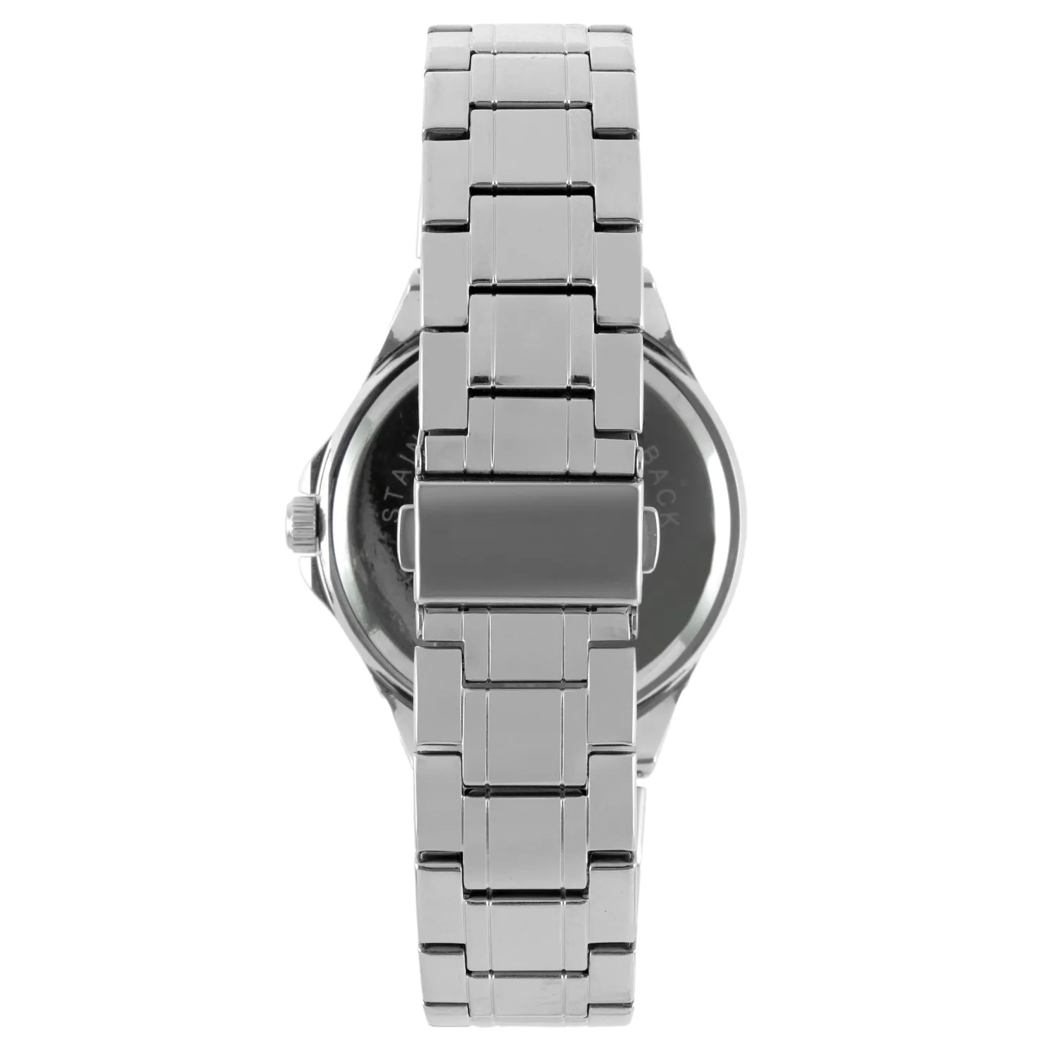 Womens 40mm Round Silver-Tone Crystal Accented Bracelet Watch